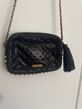 Black Quilted Crossbody Bag with Tassel